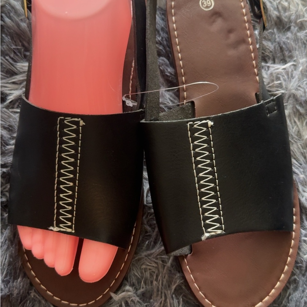 Women's Black Stitch-Detail Slide Sandals - Contemporary Slip-On